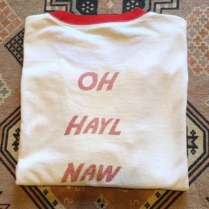 Vintage 1990’s Ringer Tee "OH HAYL NAW" Back Screenprint Adult Size M
